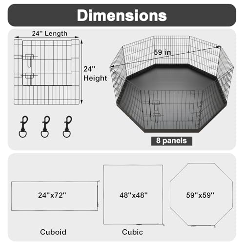 Artmeer Pet Playpen Puppy Playpen Kennels Dog Fence Exercise Pen Gate Fence Foldable Dog Crate 8 Panels 24 Inch for Pet Animals Outdoor Indoor with Bottom Pad (Black with Bottom pad) - style: Black 24''x24'' Bottom cover