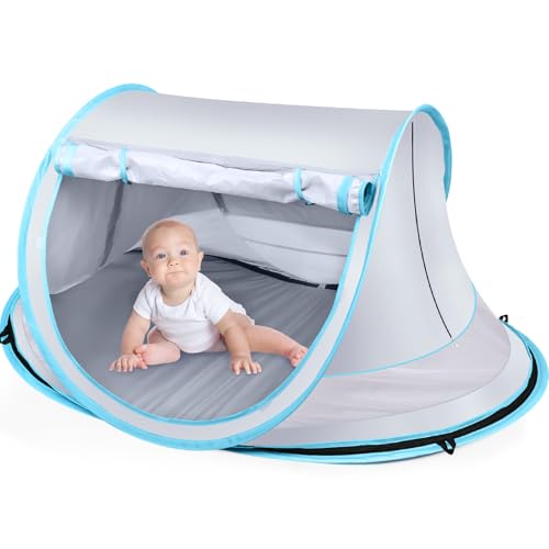 Baby Beach Tent,Large Pop Up Beach Tent Sun Shade for Beach,Portable Baby Travel Tent with Mosquito Net,Indoor Baby Play Tent,UPF 50+ UV Protection Sun Shelters for Infants - style: Gray