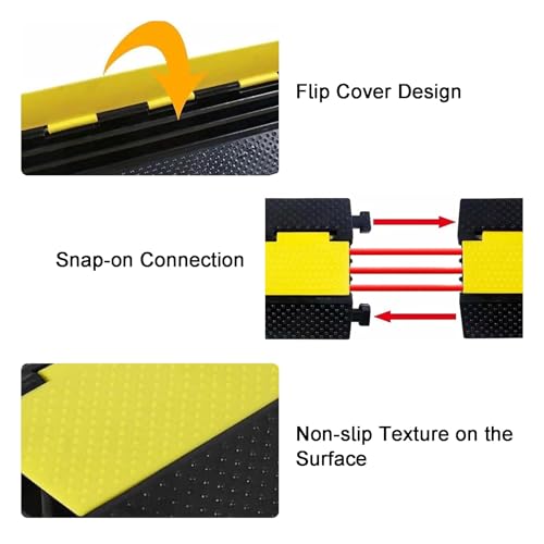 Rubber and Plastic Floor Cord Cover,Cable Protector Ramp,2200 Lbs Load Capacity,3 Cable Channels,Flip Cover Design,Suitable for Indoor and Outdoor Use