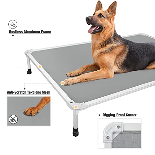 Veehoo Chew Proof Elevated Dog Bed - Cooling Raised Pet Cot - Silver Aluminum Frame and Durable Textilene Mesh Fabric, Unique Designed No-Slip Feet for Indoor or Outdoor Use, Grey, XX-Large, CWC2003 - color: Gray, size: 59.0"L x 37.5"W x 9.0"Th