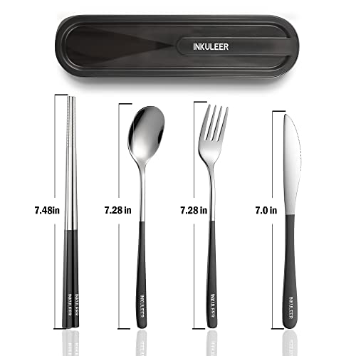 Travel cutlery set, 18/8 stainless steel cutlery, Reusable utensils set with case, Portable Silverware Lunch Box for Camping and Office (Black/knife set) - color: Black