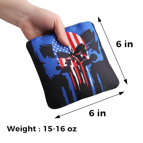 Professional Tournament Cornhole Bags Set of 8 Regulation 6”x6”, 15–16 oz | Dual-Sided Slick & Stick | Quad-Stitched Durability | Premium Resin Fill | Includes Carry Bag