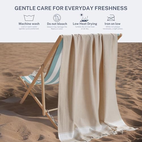 Cotton Turkish Beach Towel with Towels Oversized 36"x72" Pool Absorbent Extra Large Quick Dry Sand Travel Towel (Beige, 2 Pack) - color: Beige, size: 2 Pack