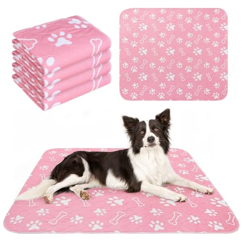 BEAUTYZOO 4 Pack Washable Pee Pads for Dogs, Reusable Puppy Pads for Potty Training, Waterproof Super Absorbent Whelping Pads Mats Non Slip Against Urine for Small Medium Dogs Cats, 36" x 41" - color: Pink, size: 36 X 41 Inch (Pack of 4)