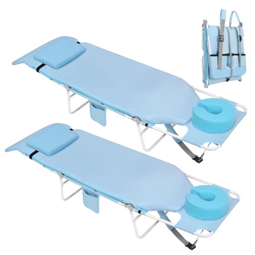 3 in 1 Women Comfort Backpack Beach Tanning Lounge Chair with Cushion Face Hole Softer Padded Adjustable Washable, Layout Sun Chair for Adults Outside Reading Sunbathing Poolside, 6 Position, 2 Pack - color: Light Blue / 2 Pack