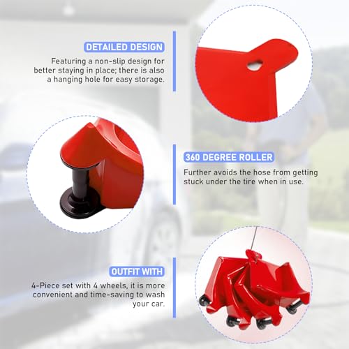 KVAEY 4 PCS Car Hose Guide, Durable Plastic Tire Hose Guide Preventing Stucking and Snagging Under Tires, Non-Slip Hose Guide for Car Wash Detail Fits SUV Pickup Truck RV ATV (Red) - color: Red
