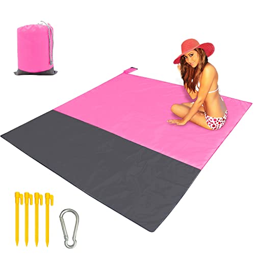 Beach Blanket Large Fast Drying Durable Lightweight Compact Outdoor Mat 79"x 55" - Sandproof Waterproof Picnic Mat for Travel, Camping, Hiking (Pink) - color: Pink