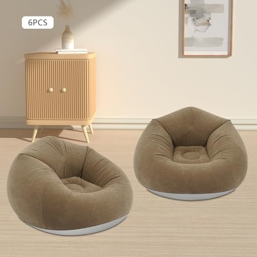6 Pcs Inflatable Bean Bag Chairs,Portable Inflatable Couch with Foot Air Pump,Inflatable Chairs Lazy Sofa for Outdoor Camping Party Movie Night - color: Coffee