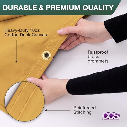 CCS Waterproof Canvas Tarp Cover – Heavy Duty Duck Cloth, Waxed Canvas Tarpaulin with Rustproof Brass Grommets for Camping, Construction, Equipment & Outdoor Use (Gold, 7x9 Ft) - color: Gold, size: 7 by 9 Feet