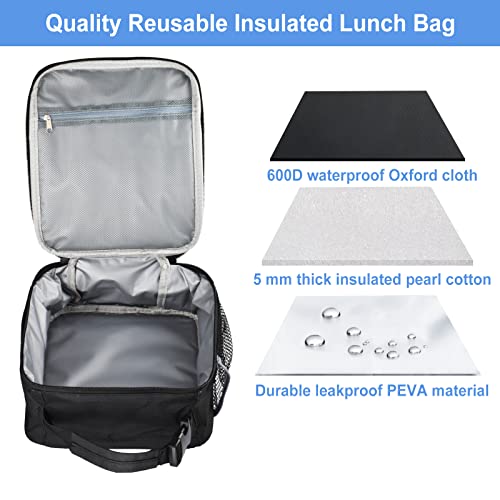 Insulated Lunch Bag, Leakproof Portable Lunch Box for Women Men Boys Girls, Large Capacity Cooler Bag with Handle and Bottle Pocket for Office School Camping Hiking Outdoor Beach Picnic (Black) - color: Black