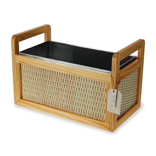 Twine Rattan and Wood Bottle Cooler Basket, Beverage Tubs for Parties, Beverage Chiller Ice Bucket for Drinks with Handles, Holds 8 Wine Bottles or 6.5 Gallons Set of 1 - style: Rattan & Wood