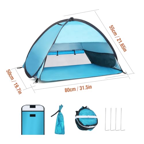 Pop Up Dog Beach Tent, Mini Head Shelters, Small Dog Beach Sun Shelters, Waterproof and Breathable Mobile Phone Stand with Tent Nails, 80cm - color: Sky-Breathable-31.5in
