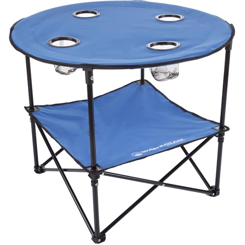 Wakeman Camp Table - Round 2-Tier Folding Table with 4 Cupholders and Carrying Bag - for Camping, Beach, Picnic, Sporting Events, and More Outdoors,Blue - color: Blue