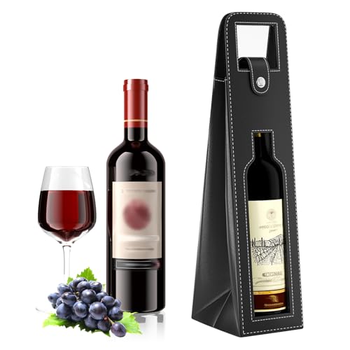 RYDDOY Wine Gift Bag, Reusable Leather Wine Tote Carrier, Single Bottle Champagne Beer Gift Bags Carrier for Birthday, Wedding, Picnic Party, Christmas festival Gifts (Black) - color: B-Black-16.1×3.5×3.5