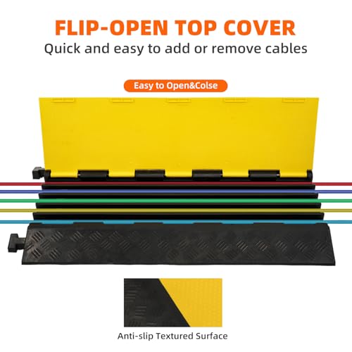 5 Channel 2 Pack Cable Protector Ramp Traffic Wire and Hose Ramp Cord Cover Heavy Duty Channels 18,000 lbs Load Capacity Cable Wire Ramp Speed Bump Driveway Cable Ramp Protective Cover - size: 5 Channel 2 Pack