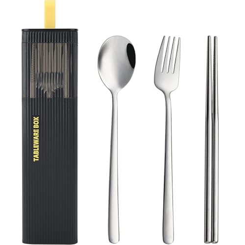 DEVICO Travel Utensils with Case, 18/8 Stainless Steel Reusable Silverware Set for Lunch Box, Portable Cutlery Set, Fork and Spoon Set for Camping, Lunch, Picnic, Workplace, School (Black) - color: Black