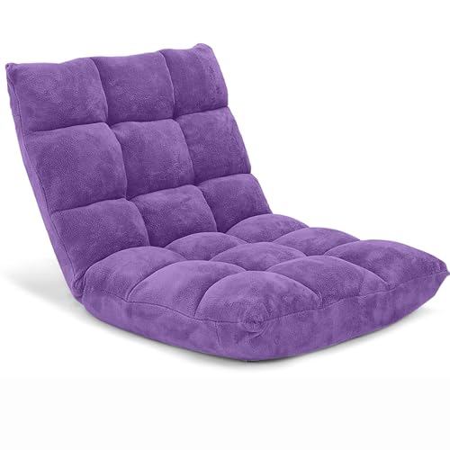 Giantex Floor Chair with Back Support, 14 Adjustable Position, Padded Sleeper Bed, Couch Recliner, Folding Gaming Floor Chairs for Adults, Living Room, Bedroom, Yoga, Meditation, Purple - color: Purple, size: 26.5"x22.5"x22"
