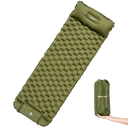 Night Cat Inflatable Sleeping Pads Mat Bed with Pillow Foot Pump for Camping Backpacking Hiking Ultra-Light Compact Comfortable Extendable 77"x25.5" - color: Green, size: Single Sleeping Pad