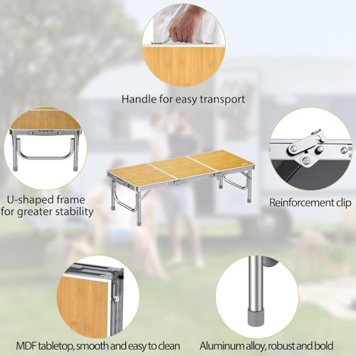 Anbte 34.2" x 15.7" Low Folding Picnic Table, 10.3" Height Thicker Aluminum Small Camping Table with Storage Bag, Portable Handle, Lightweight, for Camping Beach Party Picnic Floor, Yellow - color: Yellow, size: 34.2" x 15.7" x 10.3"