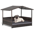 Tangkula Wicker Dog House, Indoor Outdoor Raised Rattan Dog Bed w/Removable Cushion, Washable Cover, Weatherproof Roof, Rattan Puppy Shelter w/Elevated Floor for Small Medium Dogs (Grey) - style: Grey