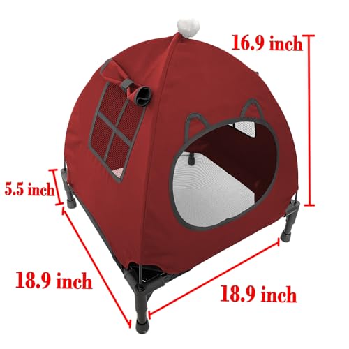 Pozico Elevated Pet Bed with Breathable Mesh for Small Cat and Dog, Raised Cooling Pet Cot for Puppy and Kitty, 18.9x18.9 inch (Red Bed with Canopy) - color: Red Bed with Canopy
