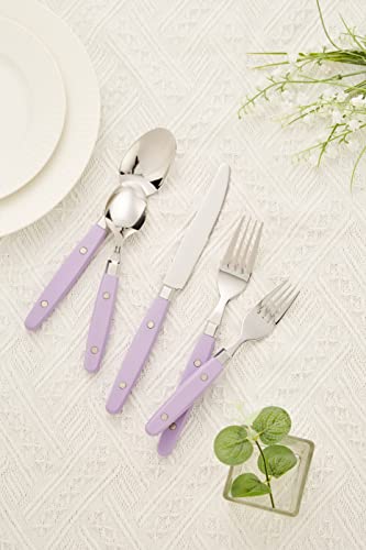 ANNOVA Silverware Set, Retro/Rivet Colorful Stainless Steel Tableware Kitchen Flatware Set Utensils, Includes Dinner Knives, Forks, Spoons, Salad Forks & Dessert Spoons (Lilac, 20 Pieces) - color: Lilac, size: 20 Pieces