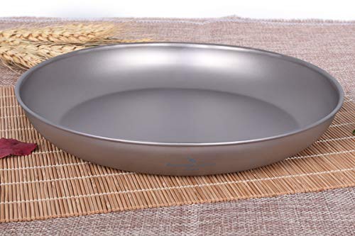 iBasingo Titanium Plate 18.5cm Ultralight Camping Dinner Plate, Reusable Metal Dish for Steak, Dessert Portable Round Tray with Mesh Bag for Backpacking, Hiking, Picnic Ti1103T - color: L-Ti1103T