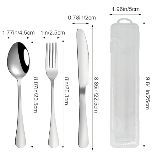 VANRA Travel Utensils Set with Case Portable Silverware Set for Lunch Box Stainless Steel Camping Cutlery Set Reusable 3-Piece Fork Spoon Knife for Work School Picnic (Silver)