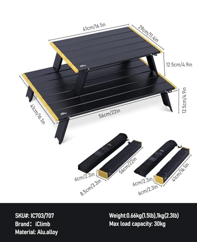 iClimb Ultralight Compact Mini Beach Picnic Folding Alu. Table with Carry Bag, Two Size (Black - L) - color: Black, size: Large