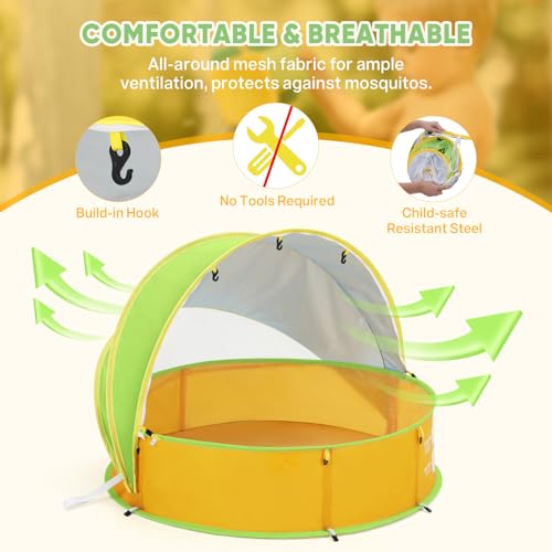 Peradix Paddling Pool for Kids & Pets Infant Ball Pit Tent, Portable Baby Beach Tent, 4-in-1 Pop Up Pool Tent with UV Adjustable Canopy, Indoor/Outdoor Playpen Foldable Toys for Child Summer 2026 - color: Yellow-green