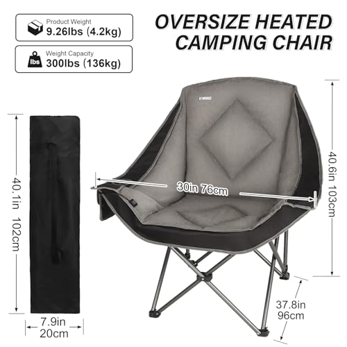 Heated Camping Chairs,Oversized Padded Heating Lawn Chair with Cup Holder,Wide&Thick,Heavy Duty Folding for Patio,Tailgates,and Sports,Battery NOT Included,Black - color: Black-heated