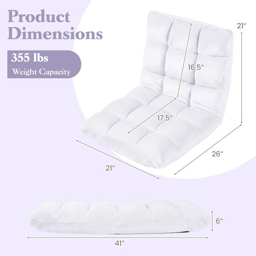 Giantex Folding Floor Chair with Back Support, 14 Adjustable Position, Padded Sleeper Bed, Couch Recliner, Gaming Video Chairs for Adults, Meditation, Living Room (White) - color: White, size: 26"x21"x21"
