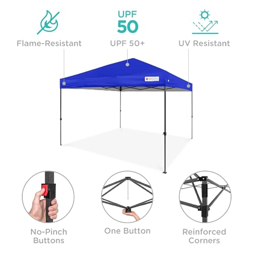 Best Choice Products 10x10ft Pop Up Canopy Tent, Outdoor Shade, 1 Person 1 Minute Set Up, Carry Case, 4 Weight Bags - Resort Blue - color: Resort Blue, size: 10x10ft