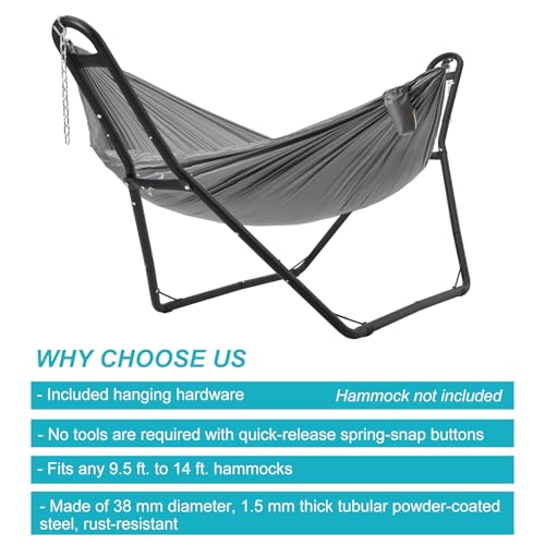 Universal 2 Person Hammock Stand, Heavy Duty Steel Hammock Stand 550 lbs Capacity, Adjustable Portable Hammock Stand, Fits 9 to 14 Foot Hammocks for Outdoor Indoor with Chain, Hook, and Carrying Bag - size: Medium
