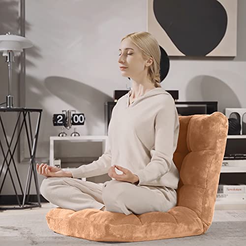Giantex Folding Floor Chair with Back Support, 14 Adjustable Position, Padded Sleeper Bed, Couch Recliner, Gaming Floor Chairs for Adults, Meditation, Living Room (TAN) - color: Tan, size: 26.5"x22.5"x22"
