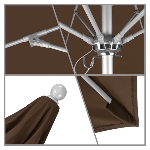 California Umbrella 9' Round Aluminum/Fiberglass Umbrella, Push Open, Silver Pole, Olefin Teak Fabric - color: Teak