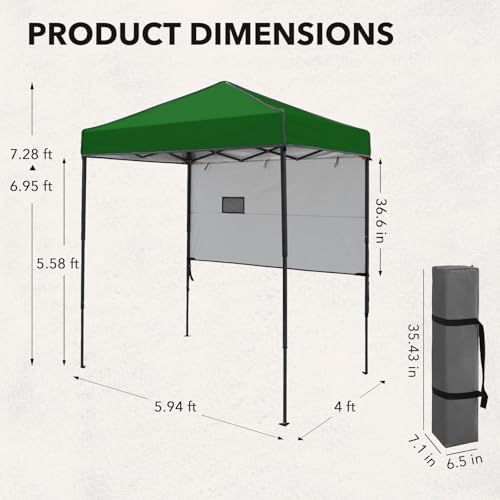 6x4 Pop Up Canopy Tent with Half Wall Panel, Instant Portable Beach Canopy, Outdoor Tent with Carry Bag for Camping, Sports, Tailgating, Events, Green - color: Green, size: With Half Wall