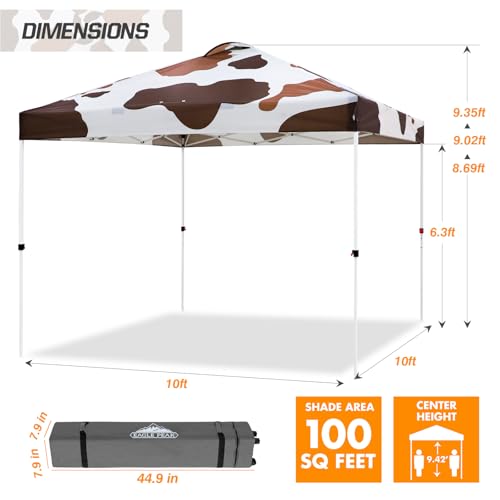 EAGLE PEAK Pop Up Canopy Tent with Wheeled Carry Bag, 8 Stakes, 4 Ropes, 4 Weight Bags, Easy Set Up Tent Canopy, 10x10 ft, 100sqft of Shade, Brown Cow Print - color: Brown Cow Print, size: 10x10