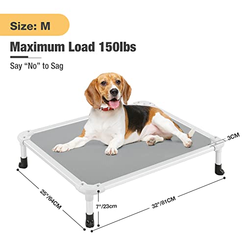 Veehoo Chew Proof Elevated Dog Bed - Cooling Raised Pet Cot - Silver Aluminum Frame and Durable Textilene Mesh Fabric, Unique Designed No-Slip Feet for Indoor or Outdoor Use, Grey, Medium, CWC2003 - color: Gray, size: 32.0"L x 25.0"W x 7.0"Th