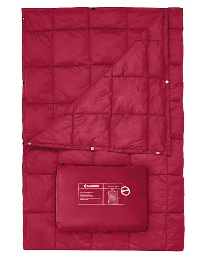KingCamp Ultralight Camping Blanket, Packable Down Alternative Puffy Wearable Blankets Weatherproof Warm Package Quilt with Snap Buttons for Outdoor Hiking Travel Picnic Stadium (78.7" L x 56.7" W) - color: Puretrail-grid Red, size: 79" x 57"