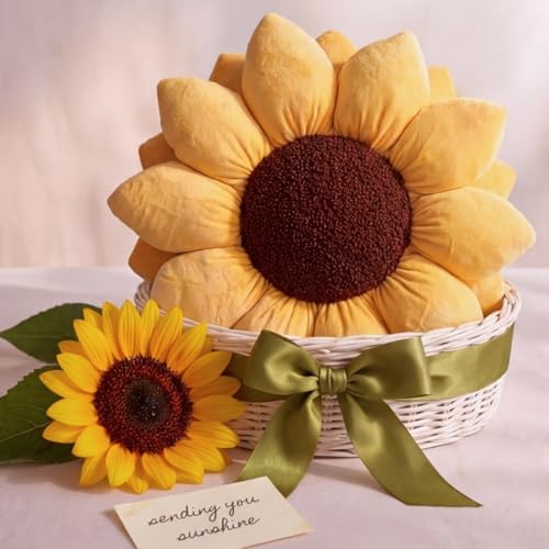 Green Philosophy Co. 3D Sunflower™ Shaped Decorative Throw Pillow - Soft Plush Cushion for Bed and Couch, Cute Boho & Cottagecore Home Decor Accent, Golden Yellow, 20 Inches - color: Golden Yellow