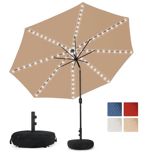 Sundale Outdoor Olefin 5-Year-Non-Fading Solar 88 LED 10FT Solar Patio Umbrella with Sand Bag Base, Outdoor Umbrella with Tilt and Crank, Tan - color: Tan, size: 10FT