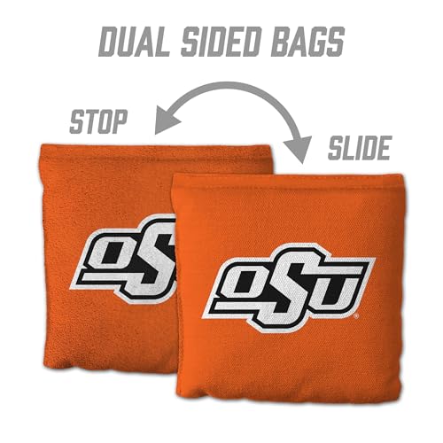 YouTheFan Officially-Licensed NCAA Set of 8 Cornhole Bags - All Weather Dual Sided Slide & Stop - Regulation Size with Carry case - color: Oklahoma State Cowboys
