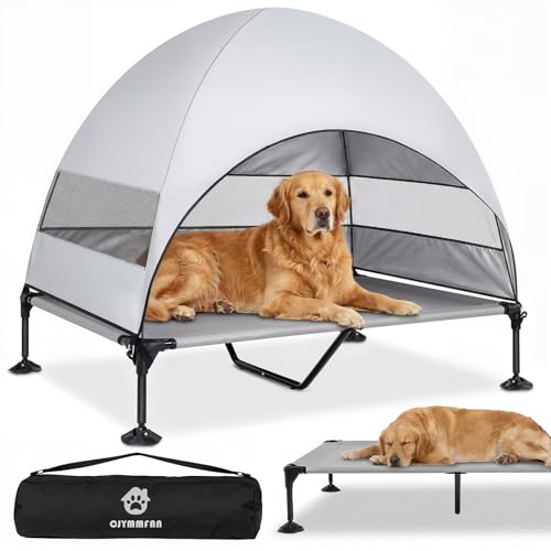 Elevated Dog Bed with UV-Proof Canopy, Outdoor Dog Tent with Powerful Adjustable Feet, Portable Pet Cot with Wider Shade, Raised Cooling Bed for Camping, Patio, Beach, Poolside - color: Gray, size: X-large: 50.0"l X 32.0"w X 42.5"th