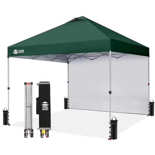 CROWN SHADES 10x10 Pop Up Canopy with 1 Side Wall - Beach Tent with One Push Setup - Outdoor Sun Shade for Events, Parties, Camping - Gazebo with STO-N-Go Cover Bag (Forest Green) - color: Forest Green, size: 10x10FT