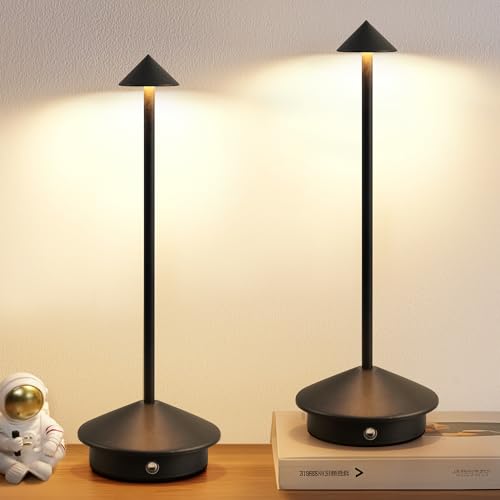 Modern Cordless Table Lamp Set of 2, Portable LED Desk Lamps, 5000mAh Rechargeable Battery Operated Lighting for Bedroom Dining Room Restaurant Coffee Shop Camping Night Light (Black) - color: Black (2 Pack)