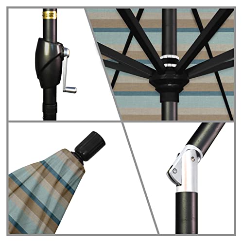 California Umbrella 9' Rd Pacific Trail Series Aluminum Patio Umbrella, Crank Lift, Push Button Tilt, Black Finish, Sunbrella Gateway Mist Fabric - color: Gateway Mist