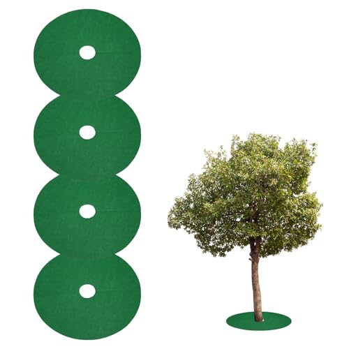 HARFINGTON 4pcs Tree Mulch Ring 10.6 Inch Non-Woven Round Tree Protector Weed Barrier Mat Plant Cover Rings for Weed Grass Control Root Protection, Green - color: Green, size: 10.6