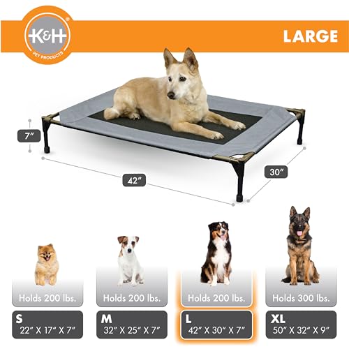 K&H Pet Products Outdoor Elevated Dog Cot, Breathable Cooling Elevated Cot Hammock Pet Bed for Large Dogs, Washable Mesh Cover, Raised Metal Frame, Collapsible, Portable - Large 42 X 30in Gray - color: Gray/Black Mesh, size: Large 42"L x 30"W