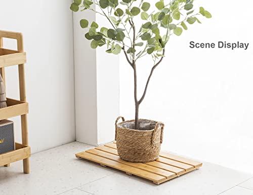 Bamboo Shower Bath Mat for Bathroom, Non-Slip Bamboo Wood Bathroom Mats for Inside or Outside (19.7 x 12.2 inches) - size: 19.7" x 12.2" (Rectangular)